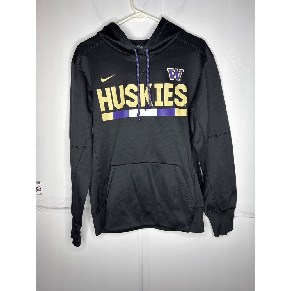 Nike Dri Fit Washington Huskies Hoodie Black Purple Gold Mens‎ Size S
